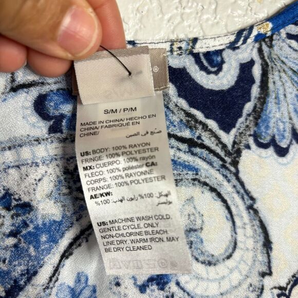 Chico's Printed Suede Fringe Ruana Kimono Cardigan Multicolor S/M NEW - Picture 7 of 10